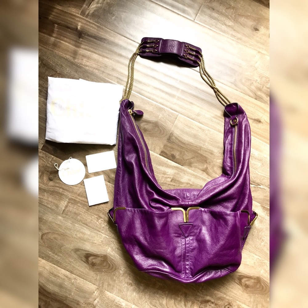 100% Auth Chloe Milton Triple Chain Purple Bag **RARE**